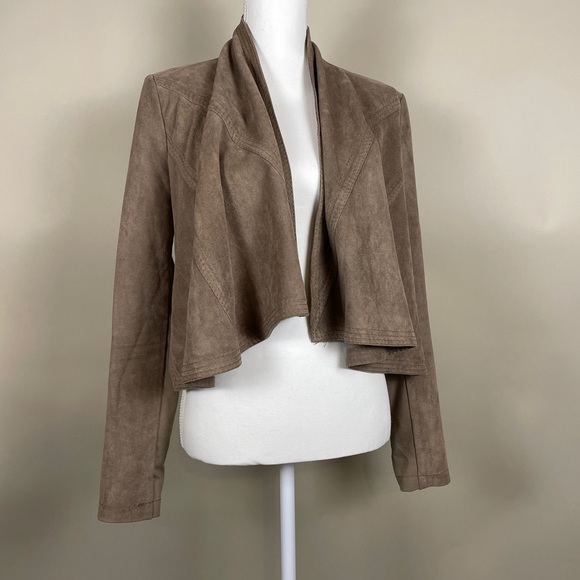 BCBGMaxAzria Women’s Faux Suede Brown Open Front Jacket - Picture 1 of 5